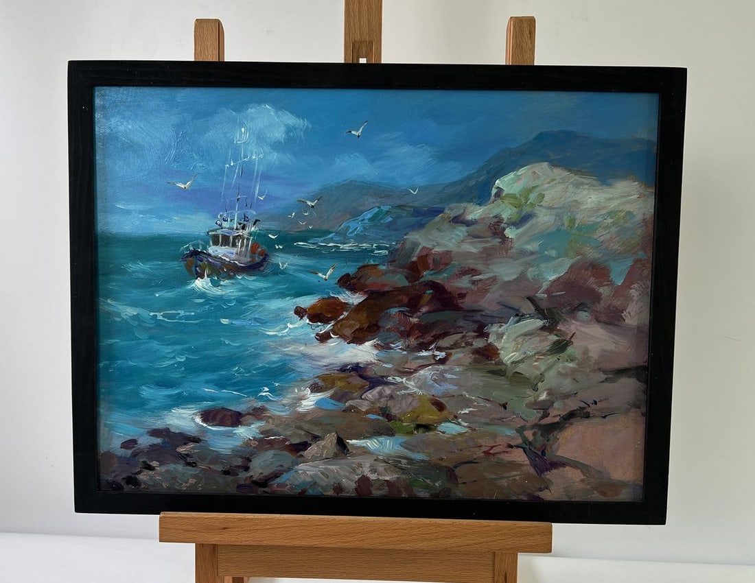 Oil painting A boat on the rocky seashore Yuriy Suprunchuk - 2