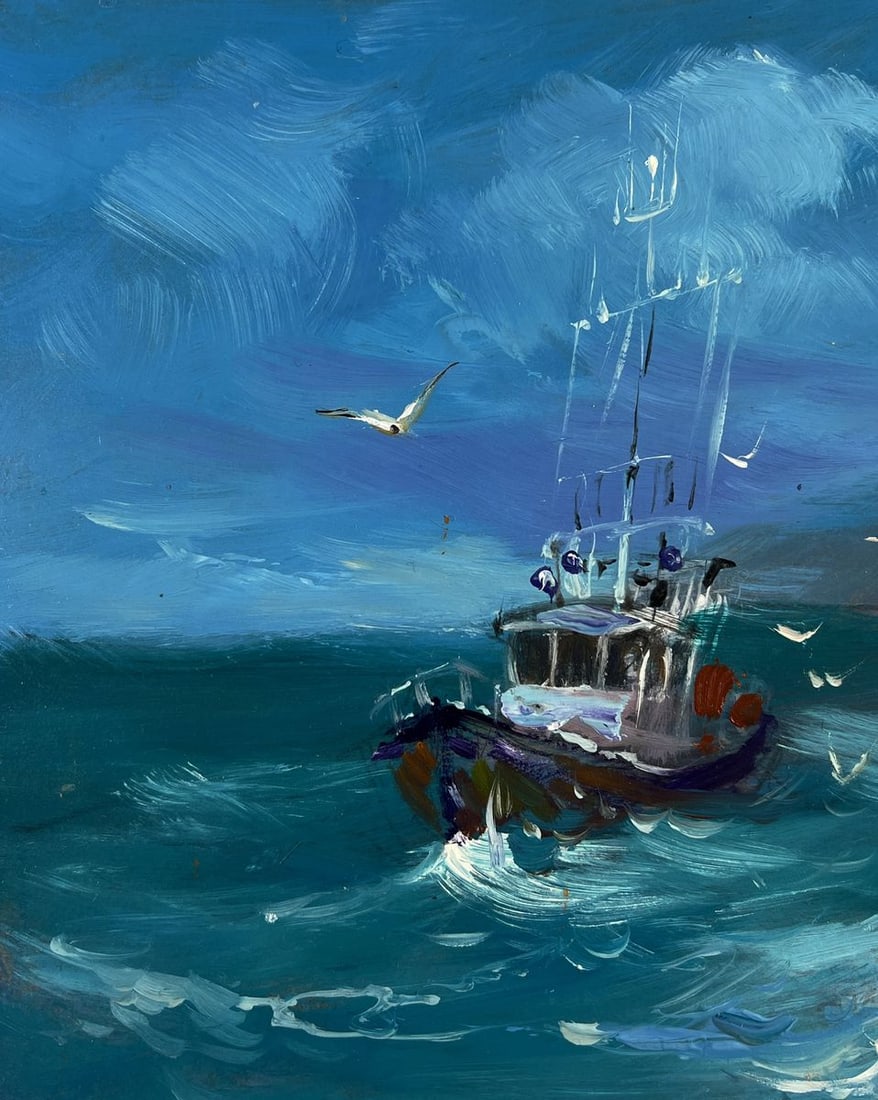 Oil painting A boat on the rocky seashore Yuriy Suprunchuk - 4