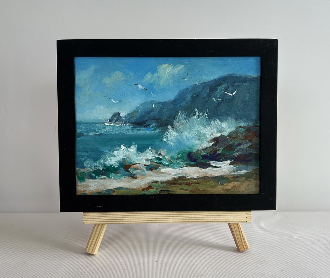 Oil painting Sea waves crash against the rocks Yuriy Suprunchuk - 2