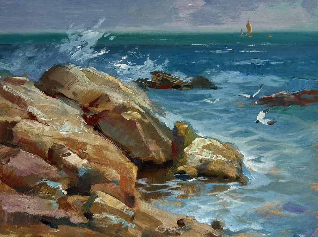 Oil painting Sailboats on the sea horizon Yuriy Suprunchuk: Title: Oil painting Sailboats on the sea horizon Yuriy Suprunchuk Description: №AAA4345The painting "Sailboats on the Sea Horizon" vividly captures the raw beauty and untamed energy of the