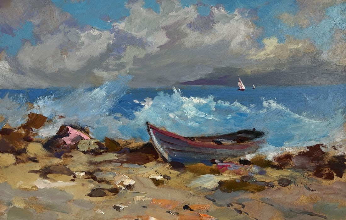 Oil painting Raging sea waves Yuriy Suprunchuk: Title: Oil painting Raging sea waves Yuriy Suprunchuk Description: №AAA4365The painting "Raging Sea Waves" is a striking portrayal of the raw and untamed energy of the ocean. The composition cap