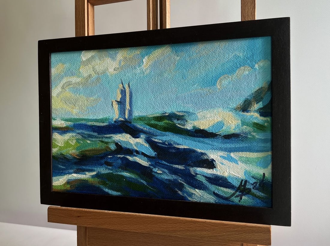 Acrylic painting Evening waves sea Mykhailo Patskan - 3