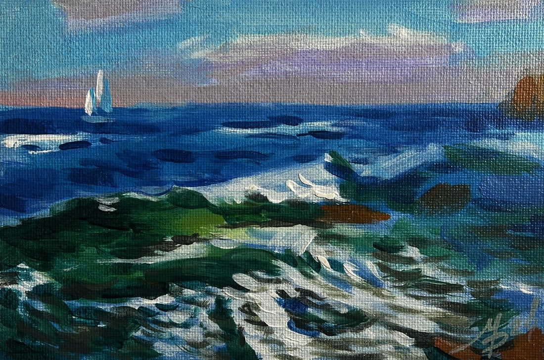 Acrylic painting A boat in the sea Mykhailo Patskan (1 of 10)