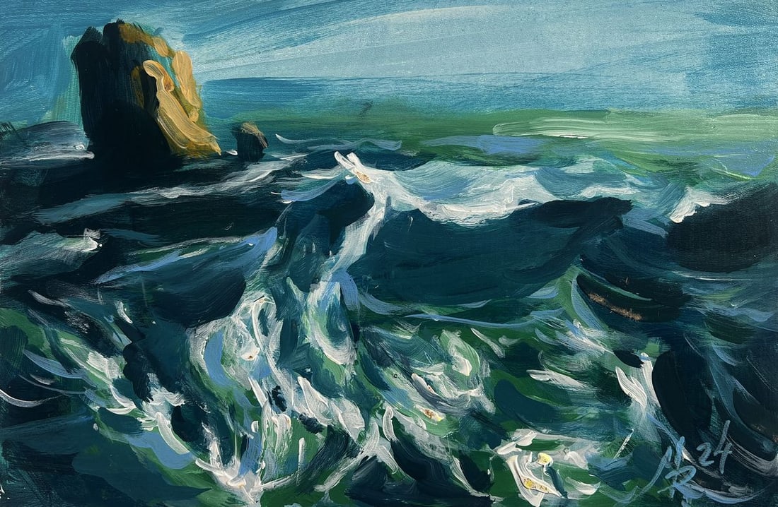 Acrylic painting The sea washing the rocks Mykhailo Patskan (1 of 10)