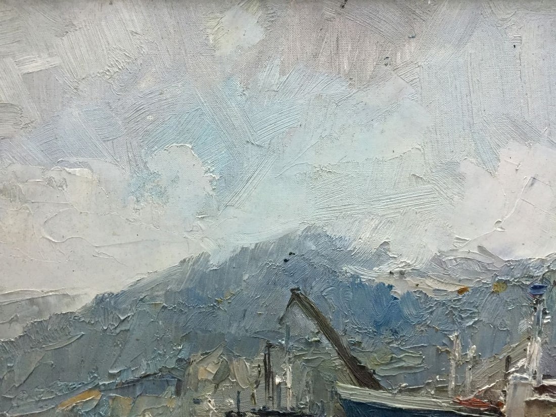 Oil painting Ship mooring - 2