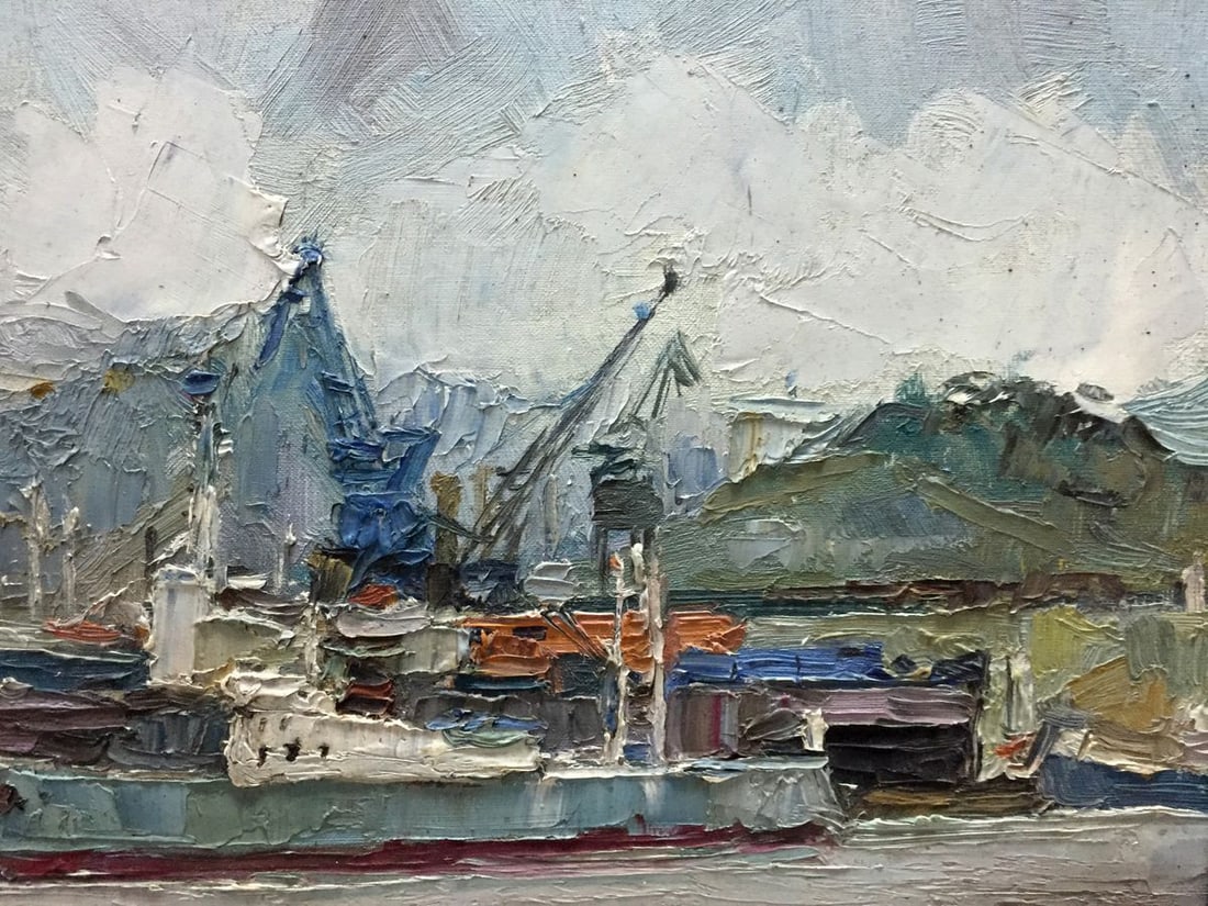 Oil painting Ship mooring - 3