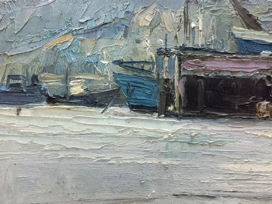 Oil painting Ship mooring - 4