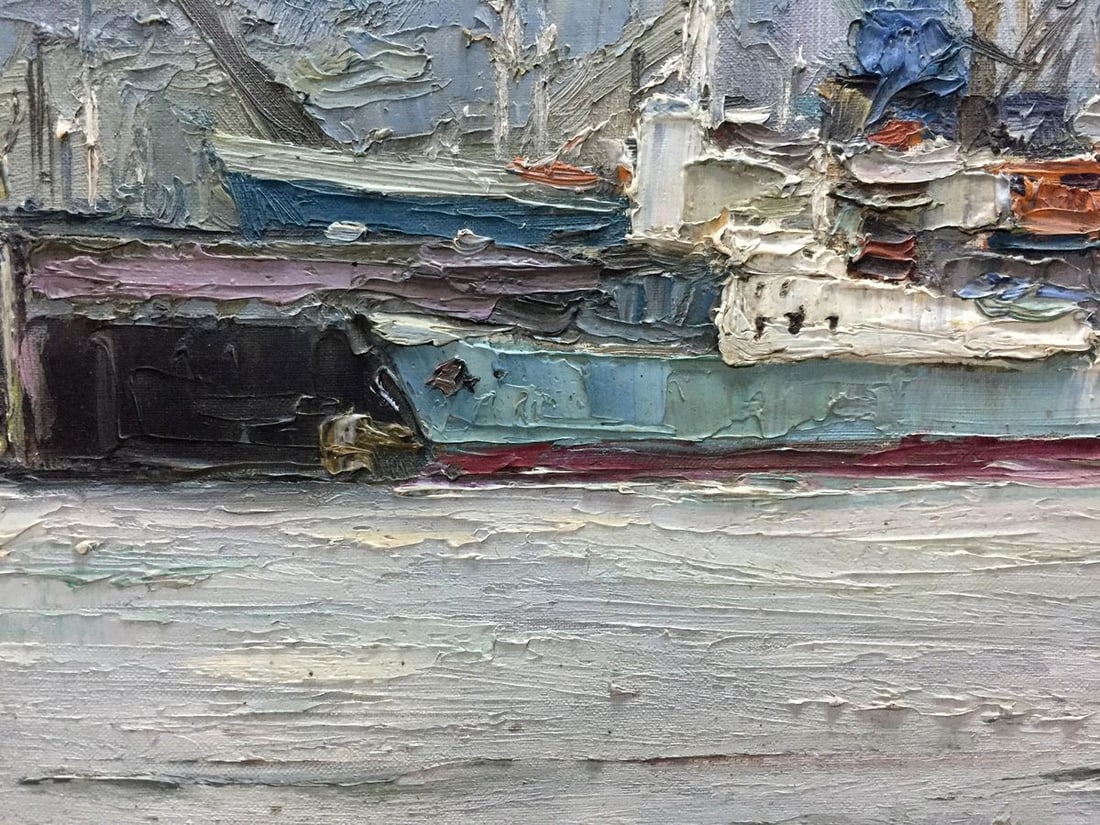 Oil painting Ship mooring - 5