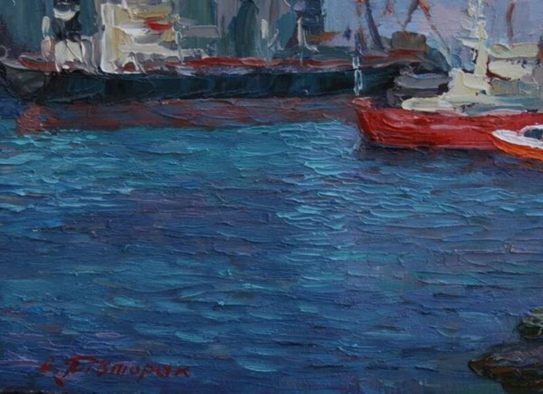 Oil painting Boat mooring S. Dirtorak - 2