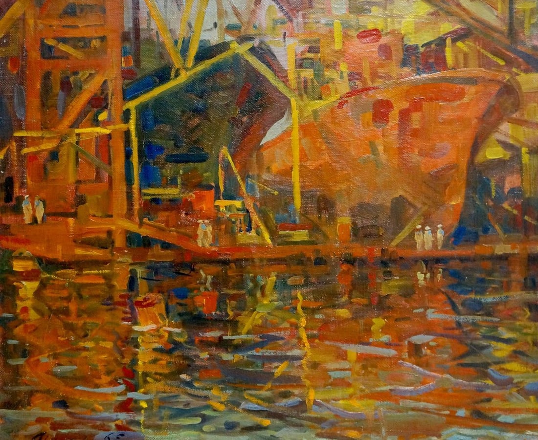 Oil painting Ship in port Atayan Armen Arshakovich (1 of 10)