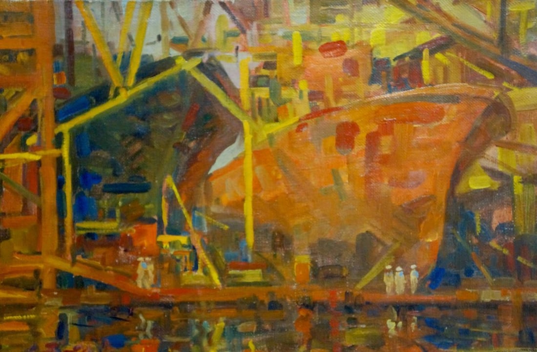 Oil painting Ship in port Atayan Armen Arshakovich - 3