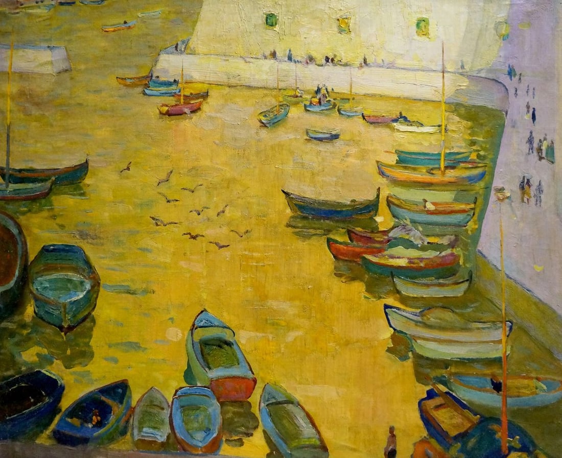 Oil painting Boat pier Sakhnenko Victor Ivanovich: Title: Oil painting Boat pier Sakhnenko Victor Ivanovich Description: №Vern 689 *** ABOUT THIS PAINTING *** * TITLE: "Boat pier" * ARTISTS: Sakhnenko Victor Ivanovich * SIZE: 56x67 cm/'22.04x26.