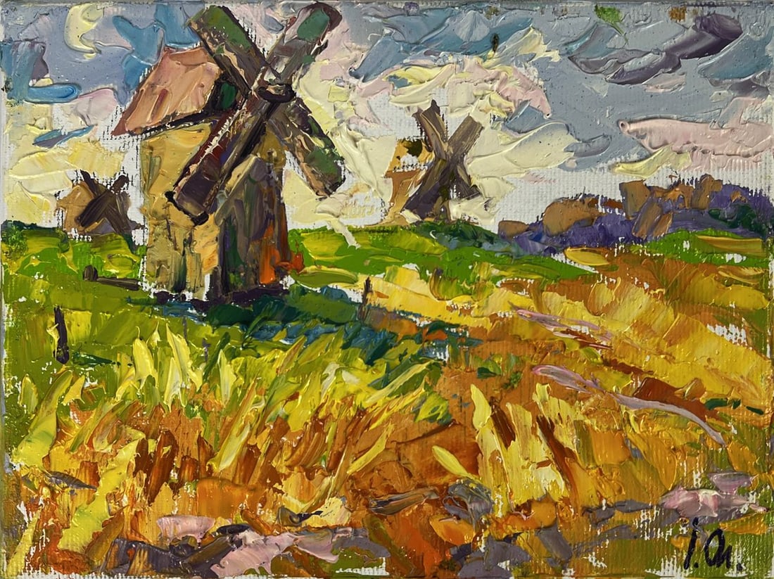 Oil painting Old mills in the field Oleksiy Ivanyuk (1 of 11)