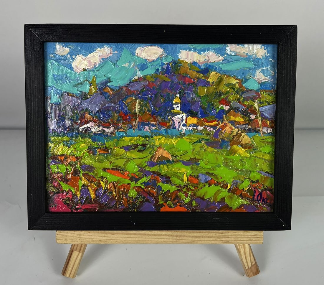 Oil painting A village can be seen in the distance Oksana Ivanyuk - 2