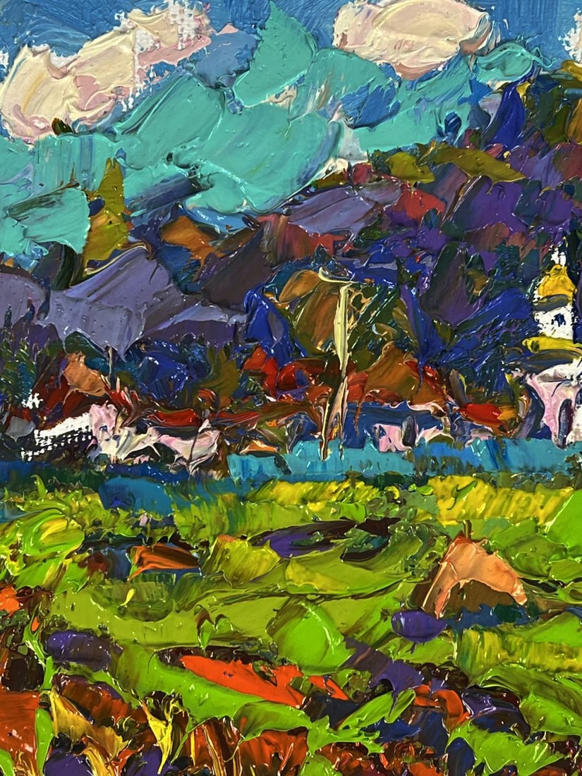 Oil painting A village can be seen in the distance Oksana Ivanyuk - 4