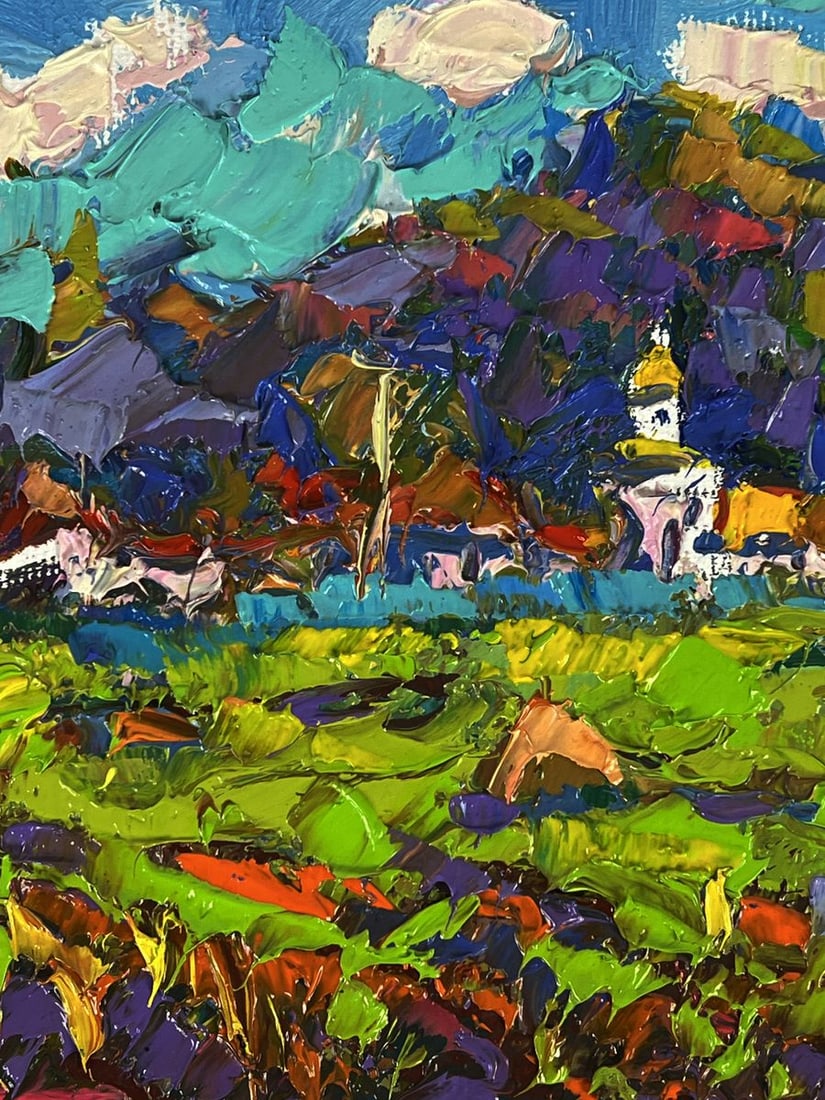 Oil painting A village can be seen in the distance Oksana Ivanyuk - 5