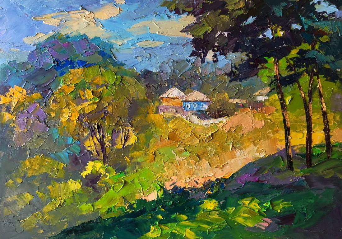 Oil painting A village can be seen beyond the forest Boris Serdyuk: Title: Oil painting A village can be seen beyond the forest Boris Serdyuk Description: №SERB 1240*** ABOUT THIS PAINTING **** TITLE: "A village can be seen beyond the forest" * ARTISTS: Boris