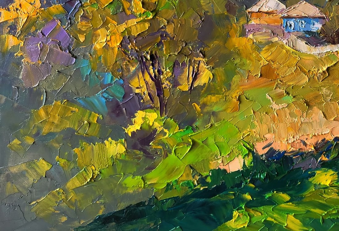 Oil painting A village can be seen beyond the forest Boris Serdyuk - 5