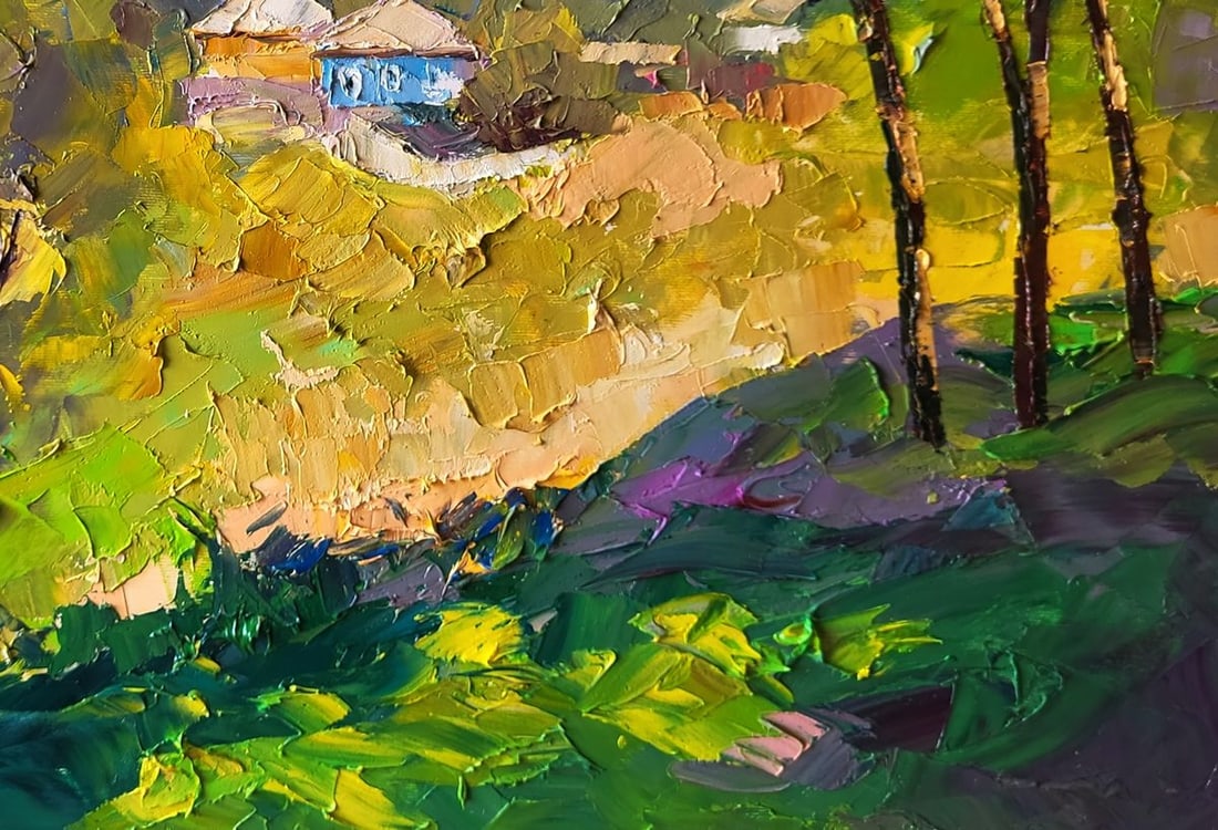 Oil painting A village can be seen beyond the forest Boris Serdyuk - 6