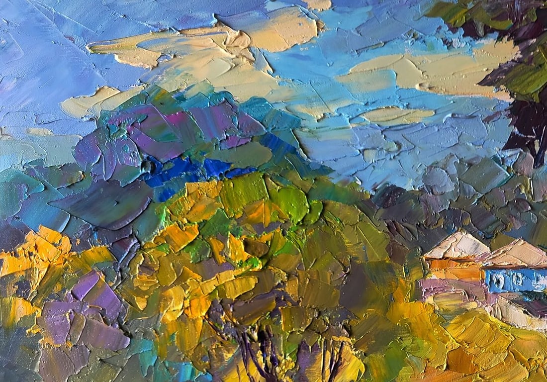 Oil painting A village can be seen beyond the forest Boris Serdyuk - 7