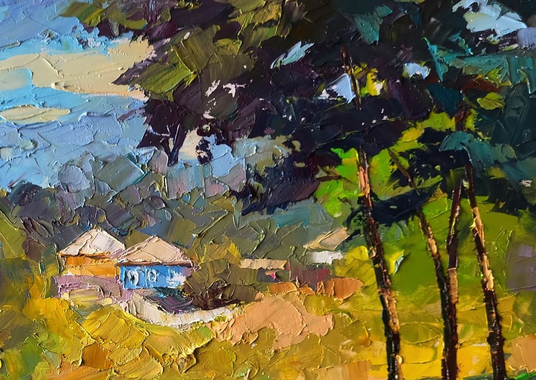 Oil painting A village can be seen beyond the forest Boris Serdyuk - 8