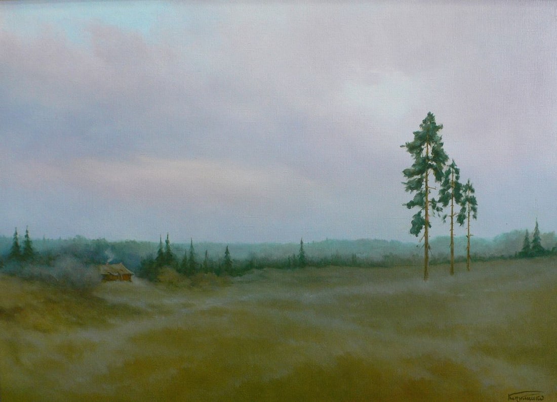 Oil painting Hunter's hut Vasily Korkishko (1 of 6)