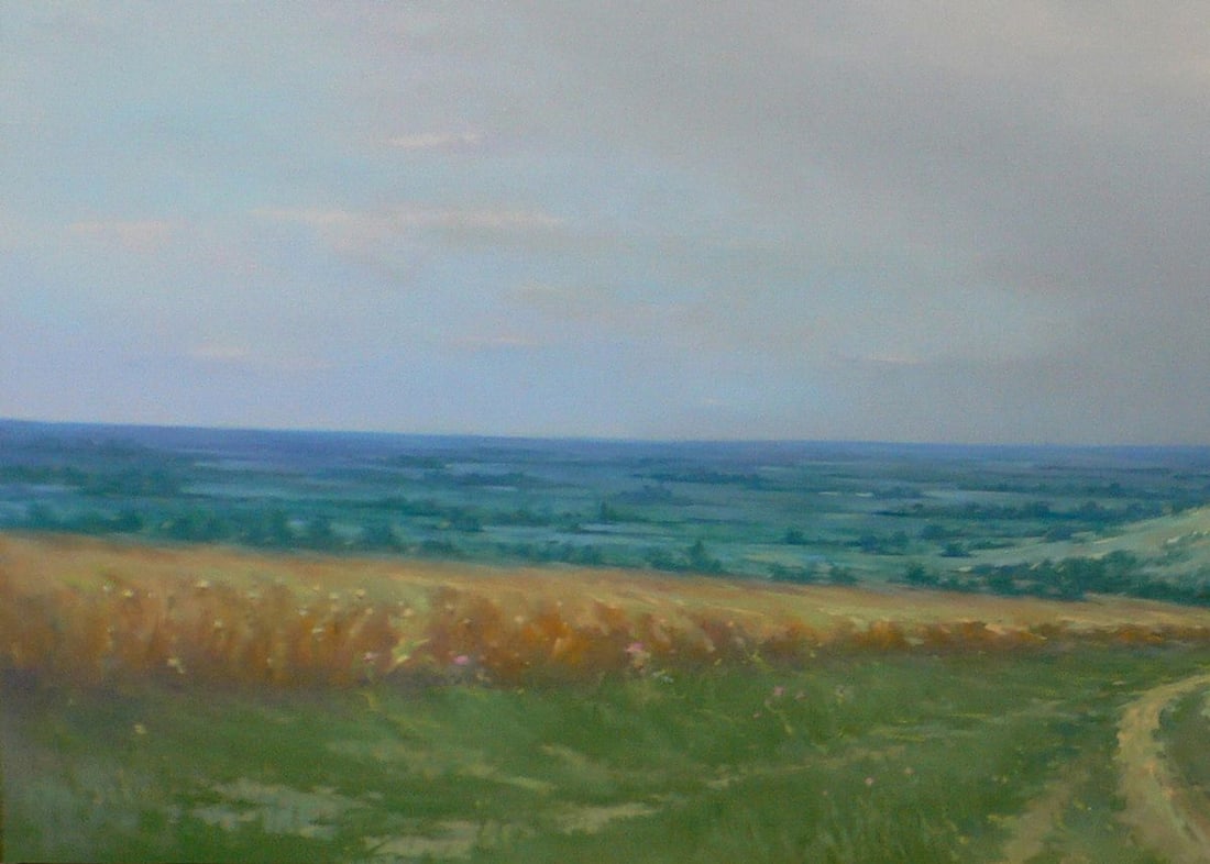 Oil painting There are white clouds above the field Vasily Korkishko - 2