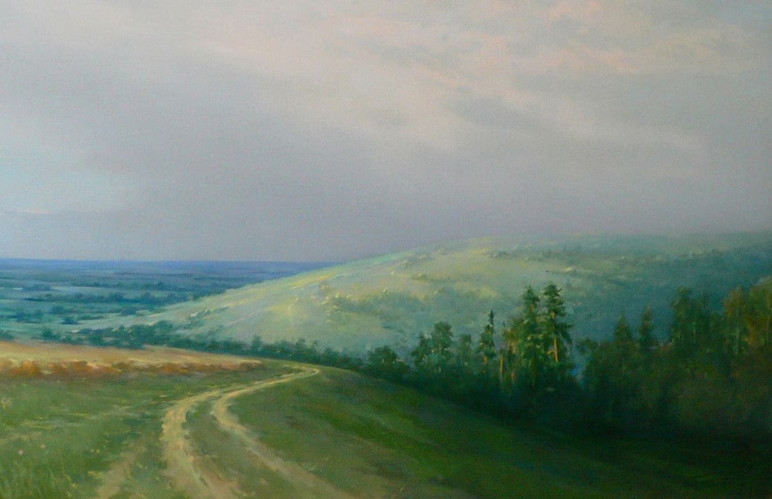 Oil painting There are white clouds above the field Vasily Korkishko - 3