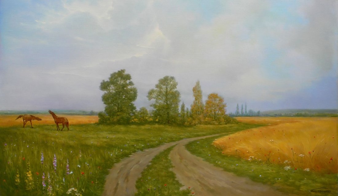 Oil painting Road under the clouds Vasily Korkishko: Title: Oil painting Road under the clouds Vasily Korkishko Description: №Kork 221*** ABOUT THIS PAINTING **** TITLE: "Road under the clouds" * ARTISTS: Vasily Korkishko* SIZE: 79x115.5