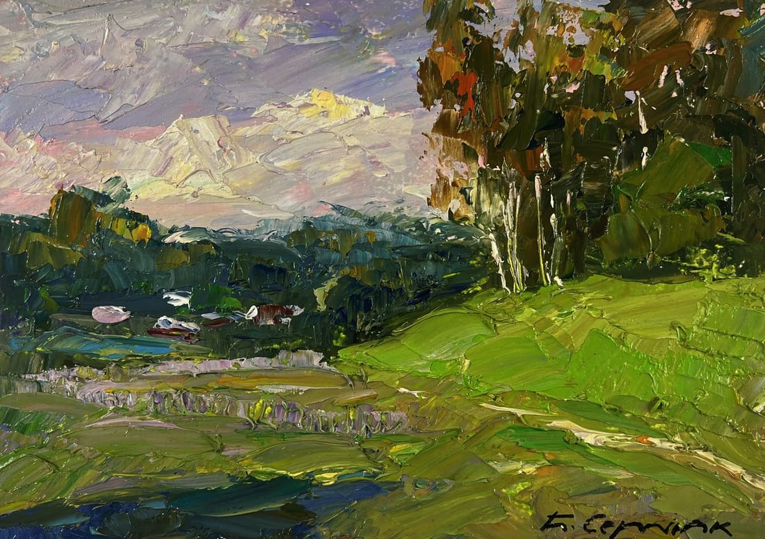 Oil painting Birch grove in the light of the morning sun Boris Serdyuk: Title: Oil painting Birch grove in the light of the morning sun Boris Serdyuk Description: №AAA5462The Oil painting on Cardboard titled “Birch grove in the light of the morning sun”