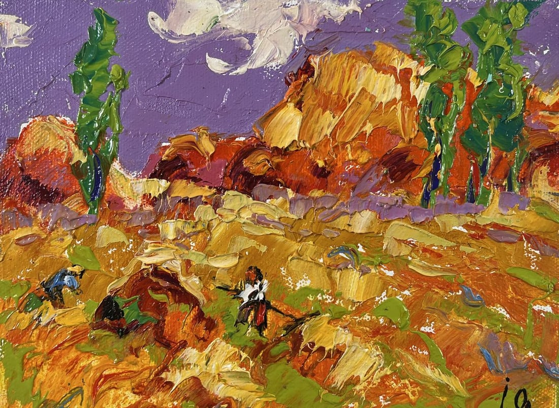 Oil painting August аftergrass Alex Kalenyuk: Title: Oil painting August аftergrass Alex Kalenyuk Description: №AAA5279The oil painting on Canvas titled "August Aftergrass" captures the golden essence of late summer, when the fields