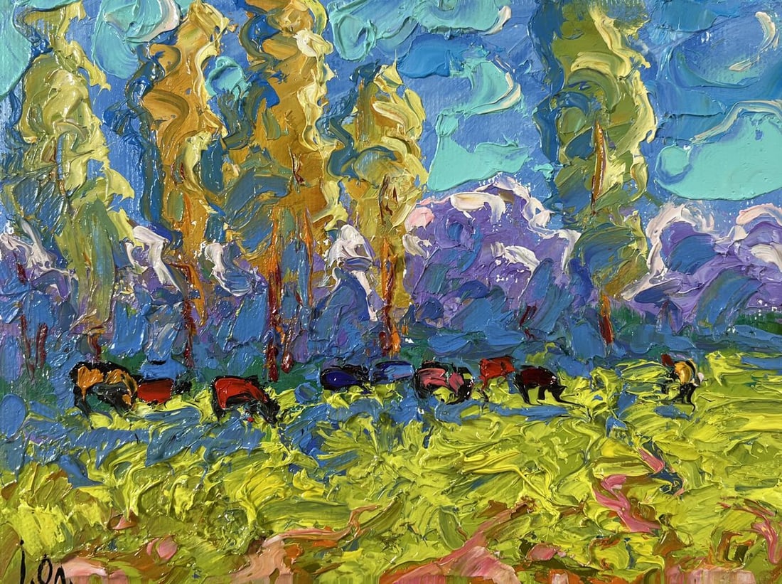 Oil painting Spring on the meadows Alex Kalenyuk: Title: Oil painting Spring on the meadows Alex Kalenyuk Description: №AAA5281The oil painting on Canvas titled "Spring on the Meadows" radiates with life, energy, and color, capturing the