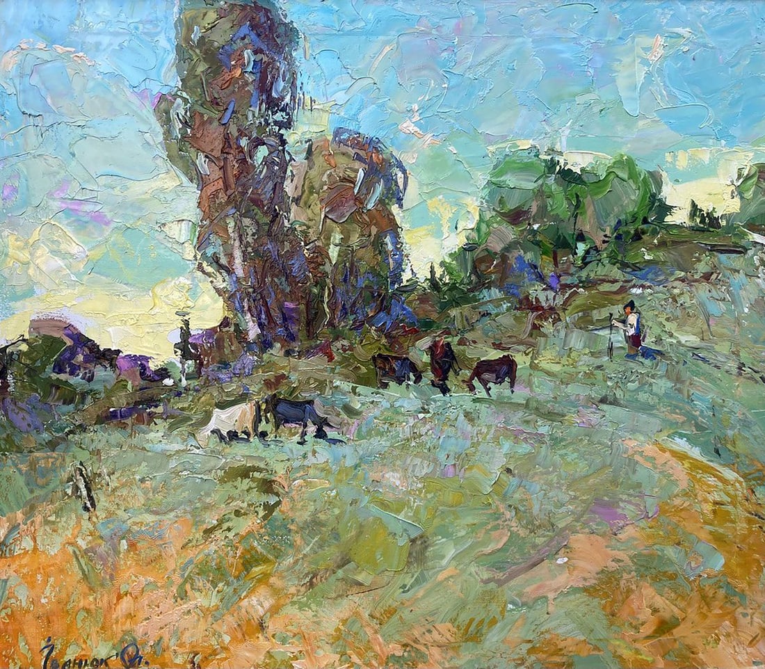 Oil painting In the spring meadows Alex Kalenyuk: Title: Oil painting In the spring meadows Alex Kalenyuk Description: №Kalen 1380"In the Spring Meadows" is a vibrant and evocative painting that captures the serene beauty and tranquility of a p