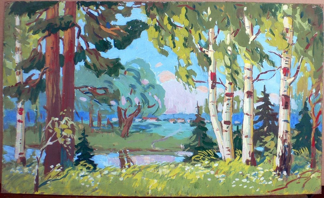 Gouache painting Birches Berkut Kommunar Savelyevich (1 of 1)