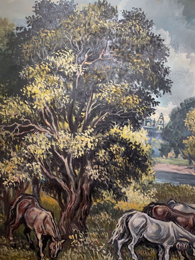 Oil painting Landscape with horses Alexander Arkadievich Litvinov - 2