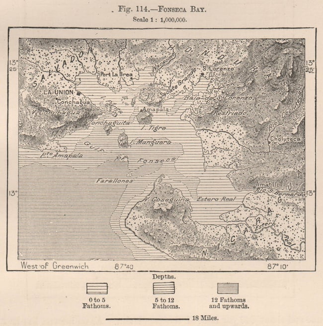 Gulf of/Golfo de Fonseca Bay.Vida Silvestre Bahia de Chismuyo.Honduras 1885 map (1 of 1)