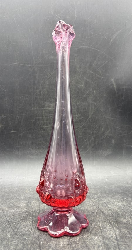 Vintage Fenton Swung Vase Cabbage Rose Pink Art Glass Vase: DescriptionDate/Period: unknownDimension: Approx. 10" tall x 2.5" bottom diameterMaterial: glassAdditional Information: The Fenton Vtg Swung Vase in Dusty Cabbage Rose Pink is a beautiful 10" art glas