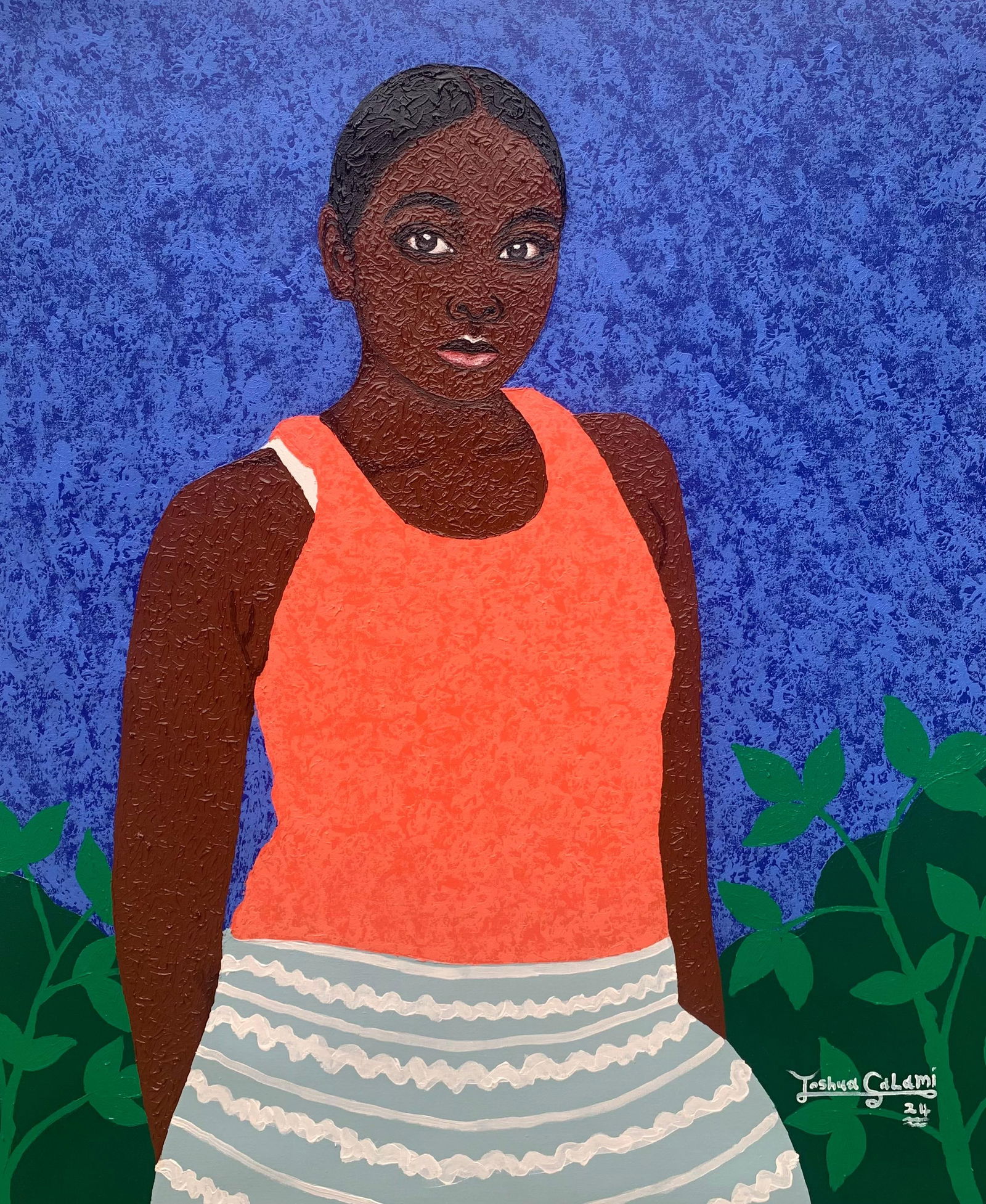 Joshua Salami, Moment of Stillness -21st Century, Contemporary, Figurative Portrait, Love Women,: Creator: Joshua Salami (1995, Nigerian) Creation Year: 2024 Dimensions: Height: 36 in (91.44 cm)Width: 30 in (76.2 cm)Depth: 1 in (2.54 cm) Medium: Canvas,Acrylic Movement & Style: Contemporary Period