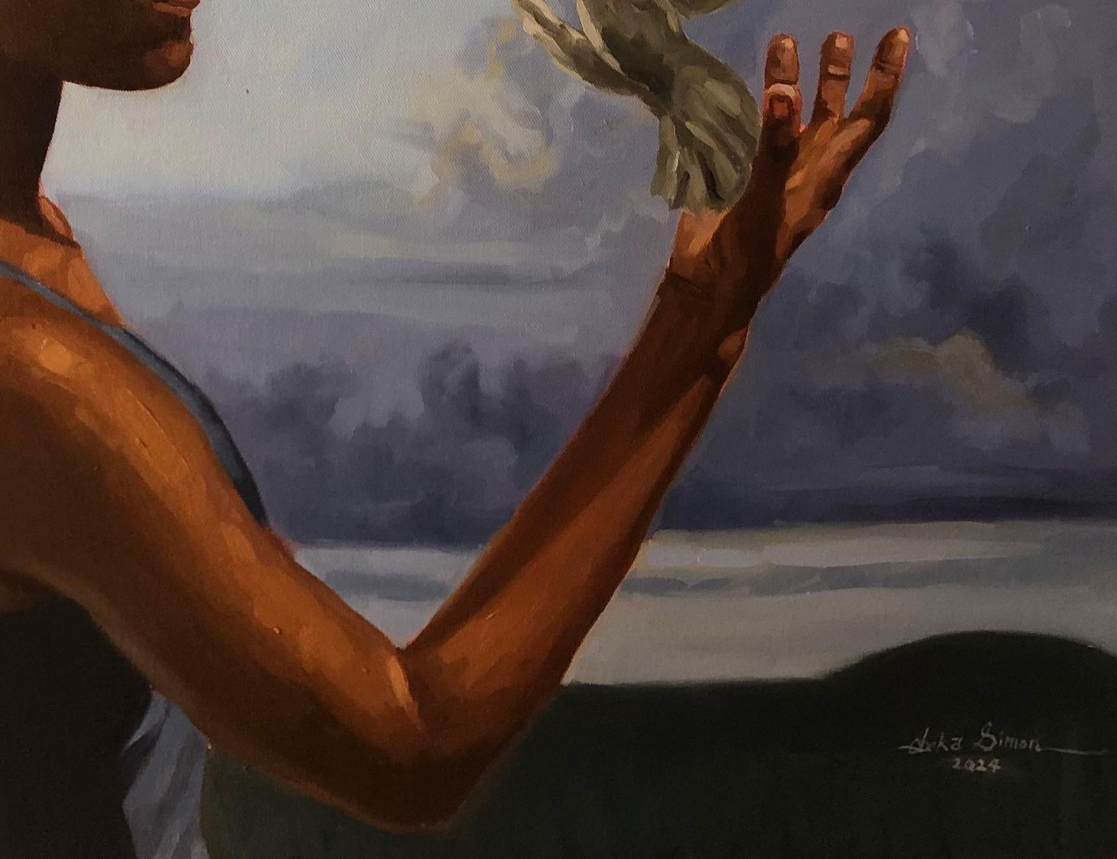 Simon Obeka, Surely I Will Fly - 21st Century, Contemporary, Figurative, Women, Bird, Oil, 2024 - 8