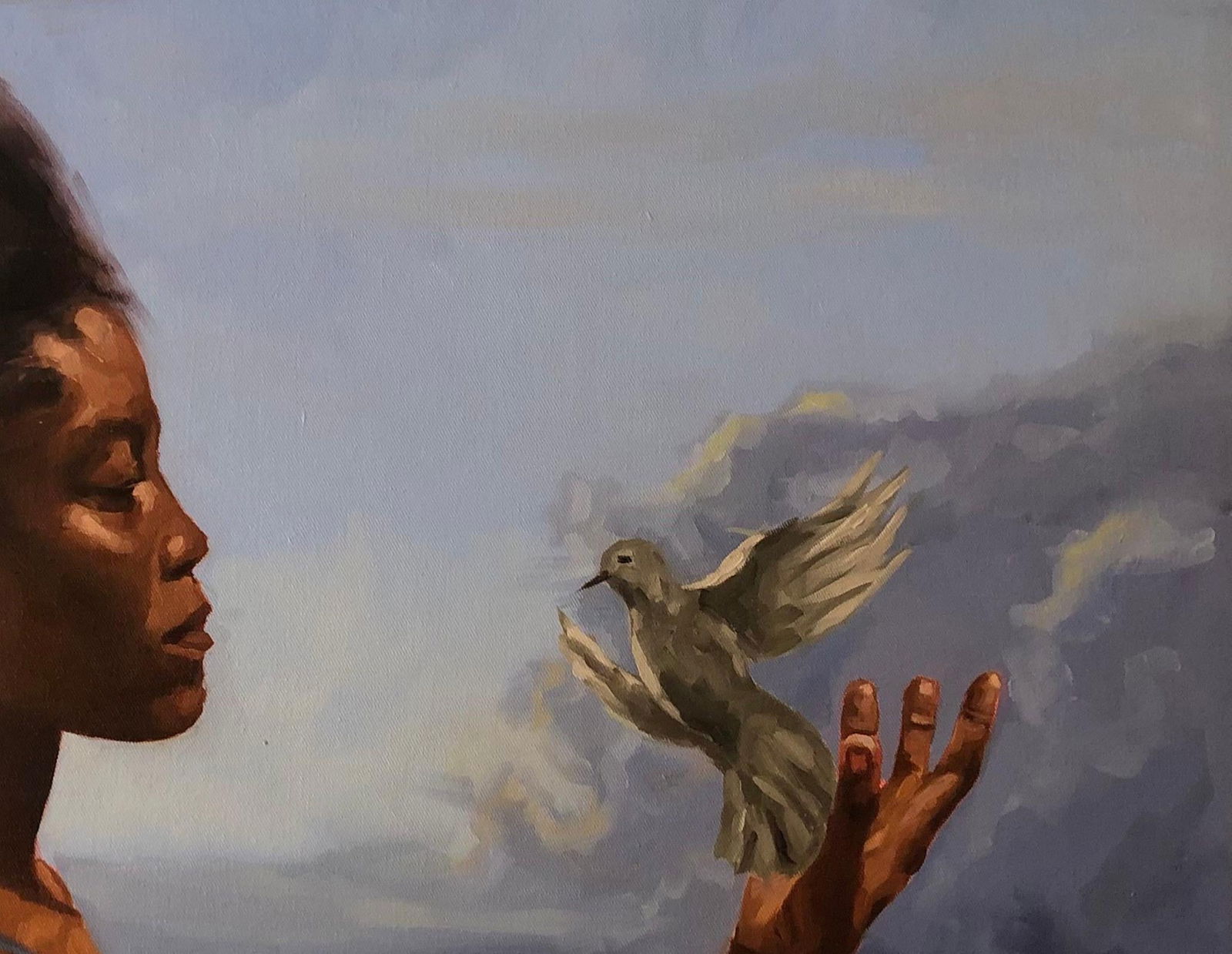 Simon Obeka, Surely I Will Fly - 21st Century, Contemporary, Figurative, Women, Bird, Oil, 2024 - 6