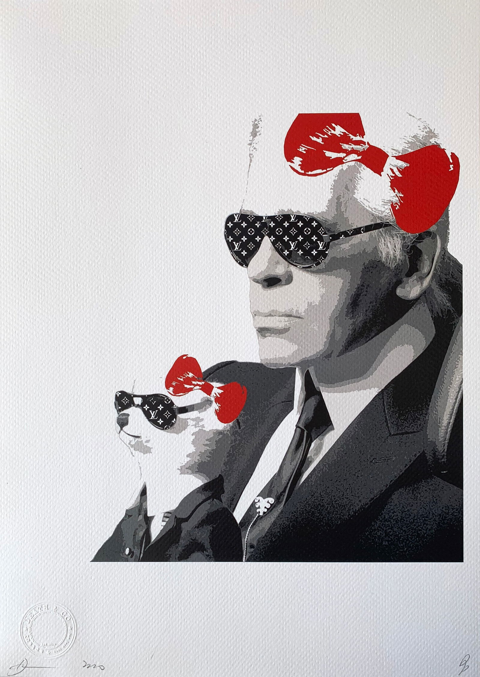 Death NYC Karl Lagerfeld Louis Vuitton: Title:Death NYC Karl Lagerfeld Louis VuittonDate/Period:21st CenturyMaterials:Giclee on Fine art 300 gsm paperSize:17 3/4 x 12 1/2 inchesDescription:Artist: Death NYC, limited edition giclee on