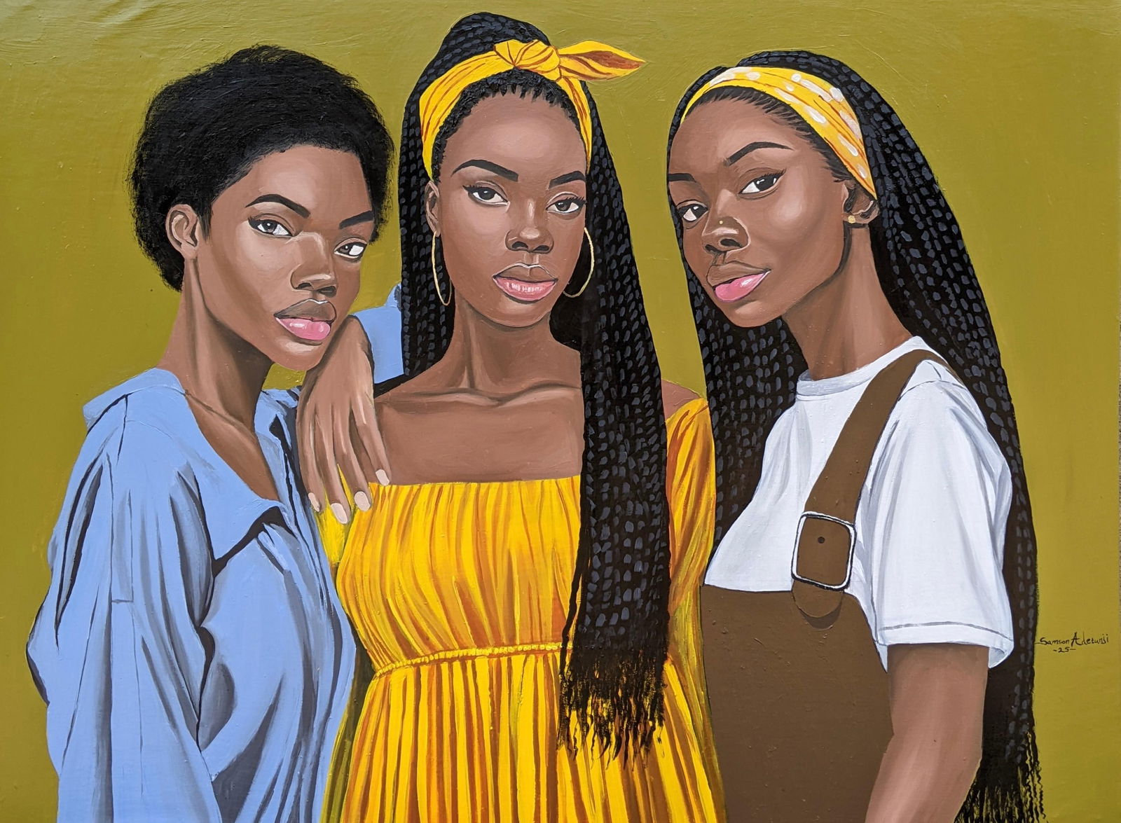 Samson Adetunji, Threefold Harmony - 21st Century, Contemporary, Figurative Portrait, Women, Love, - 11
