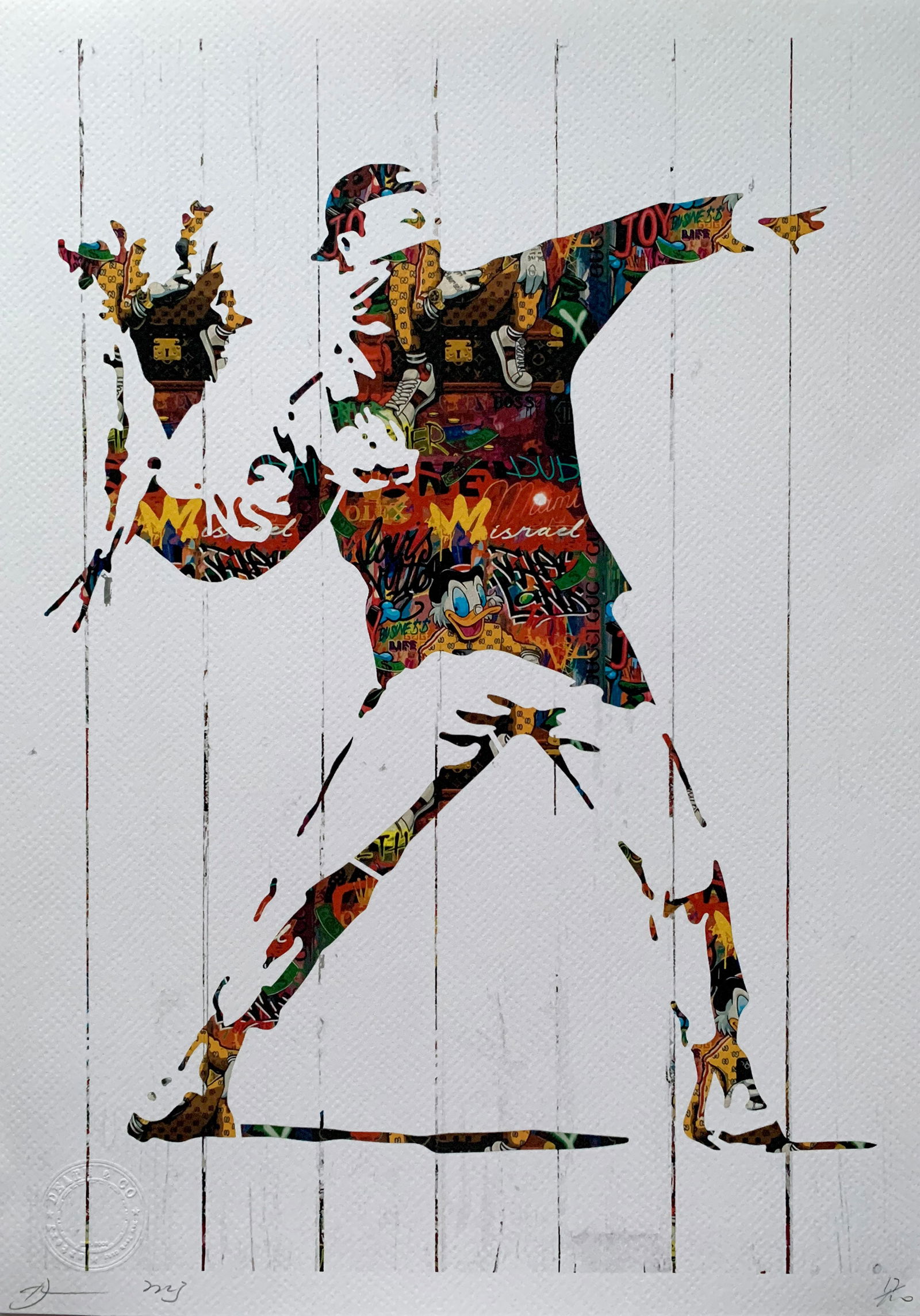 DEATH NYC Banksy Thrower: Title:DEATH NYC Banksy Thrower Date/Period:21st Century Materials:Giclee on Fine art 300 gsm paper Size:17 3/4 x 12 1/2 inches Description:Artist: Death NYC, limited edition giclee on paper, out of ed