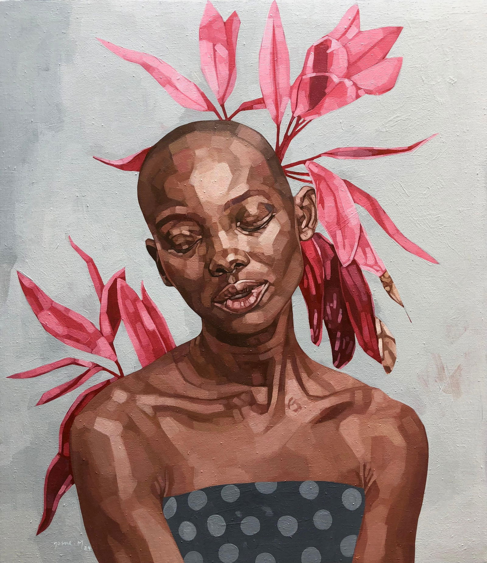 Josue M Pierre, Goddess Feels - 21st Century, Contemporary, Figurative, Portrait, Plants, Women,: Creator: Josue M Pierre (2001, African) Creation Year: 2024 Dimensions: Height: 27.6 in (70.11 cm)Width: 23.6 in (59.95 cm)Depth: 1 in (2.54 cm) Medium: Canvas,Acrylic Movement & Style: 