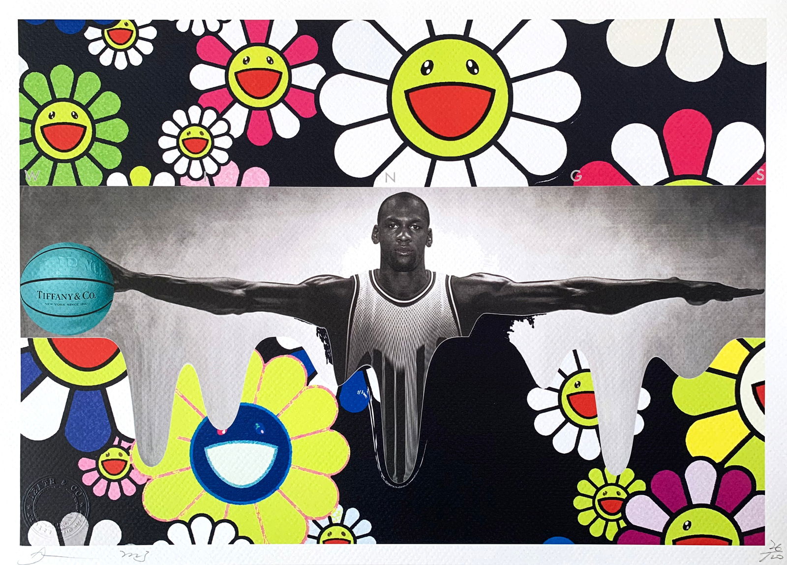 Death NYC Michael Jordan Murakami: Title:Death NYC Michael Jordan MurakamiDate/Period:21st CenturyMaterials:Giclee on Fine art 300 gsm paperSize:17 3/4 x 12 1/2 inchesDescription:Artist: Death NYC, limited edition giclee on paper, out