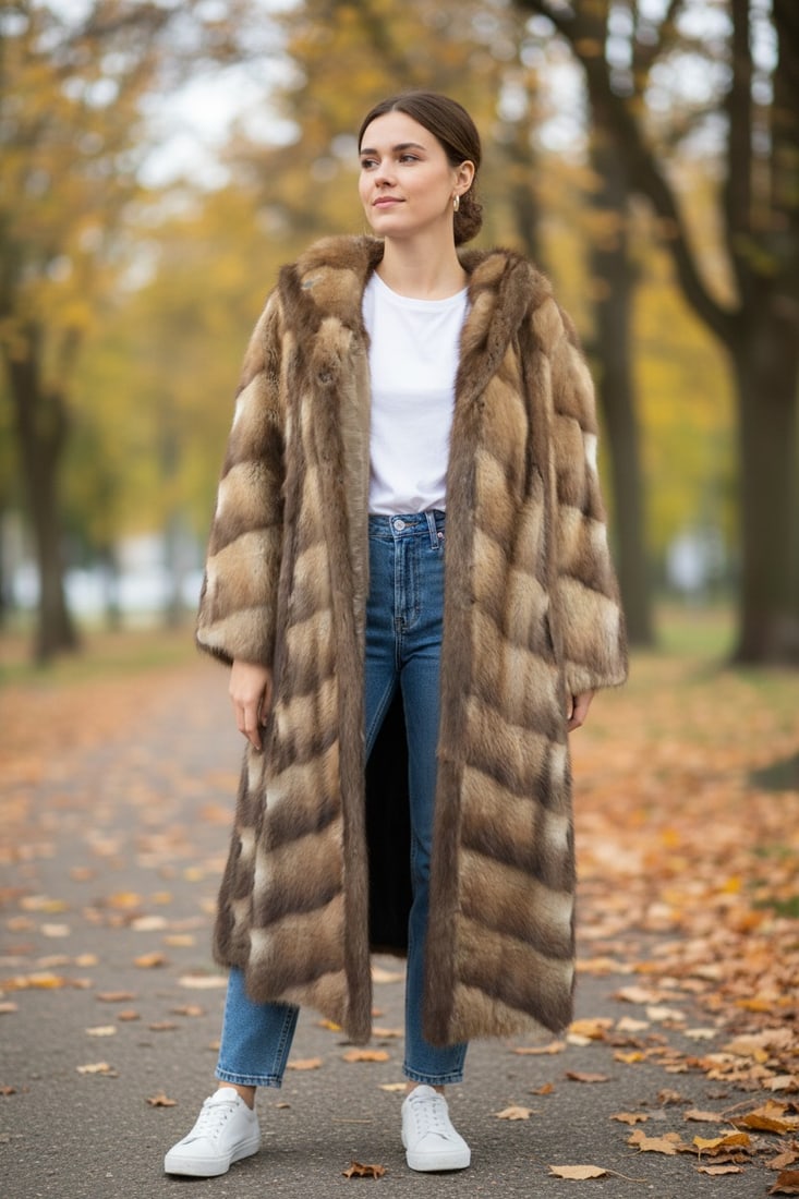 LONG MUSKRAT FUR COAT EU: XL ; US: 20 - 2