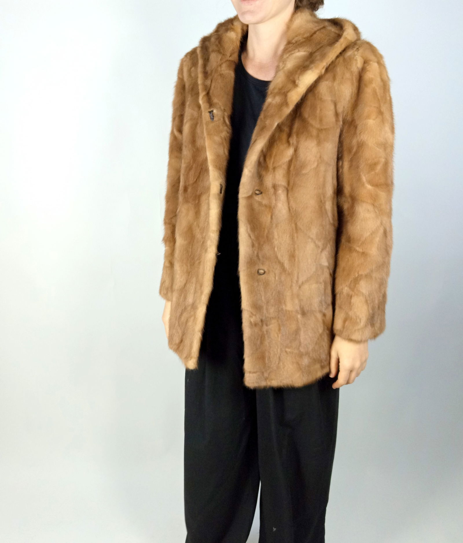 LIGHT BROWN MINK JACKET WITH HOOD EU: XL - US:20 - 8