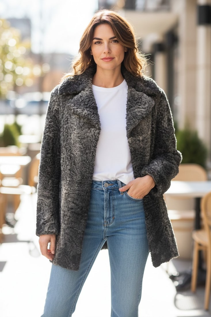 SILVER PERSIAN LAMB FUR JACKET EU: L ; US: 16 - 2