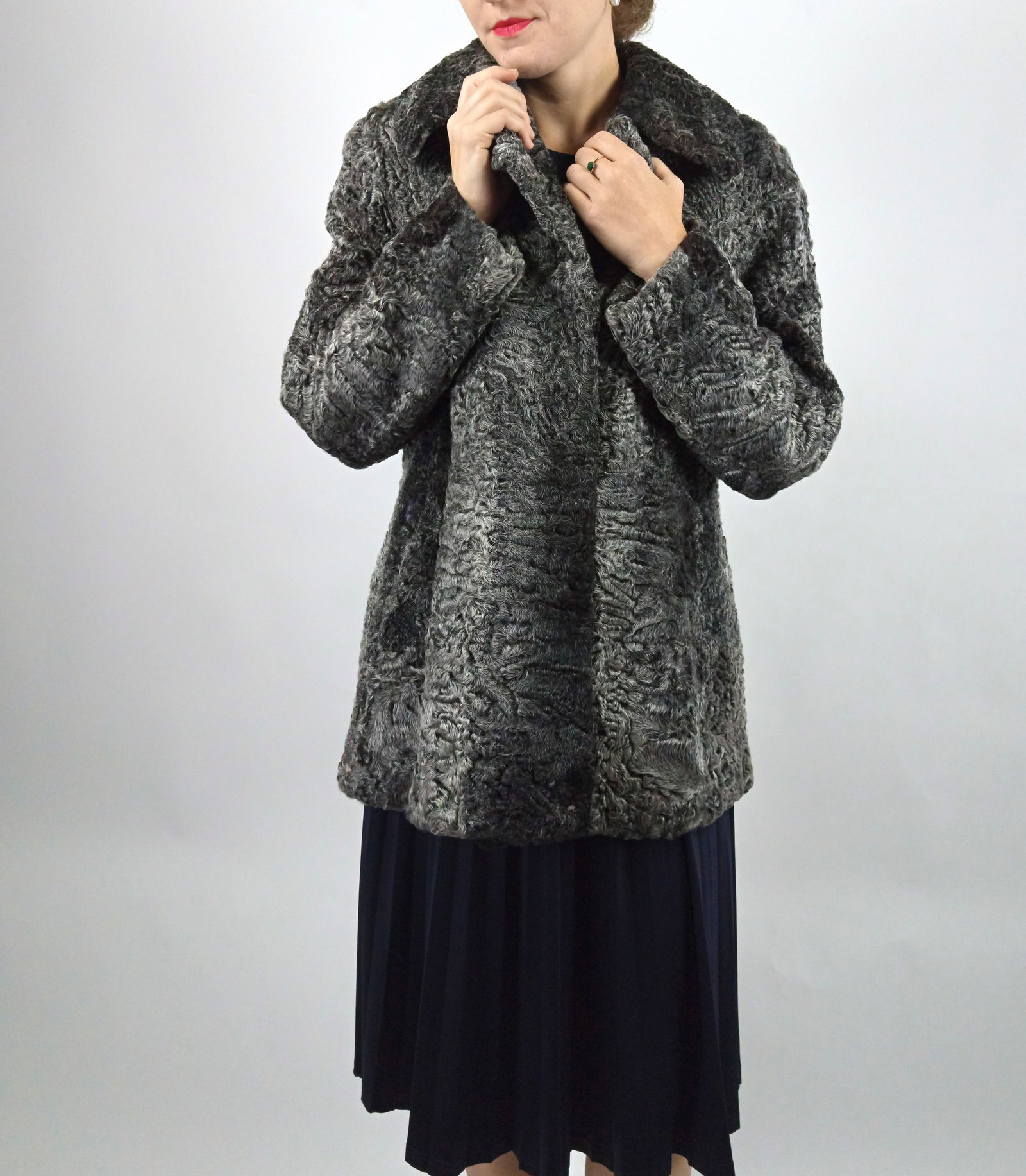 SILVER PERSIAN LAMB FUR JACKET EU: L ; US: 16 - 3