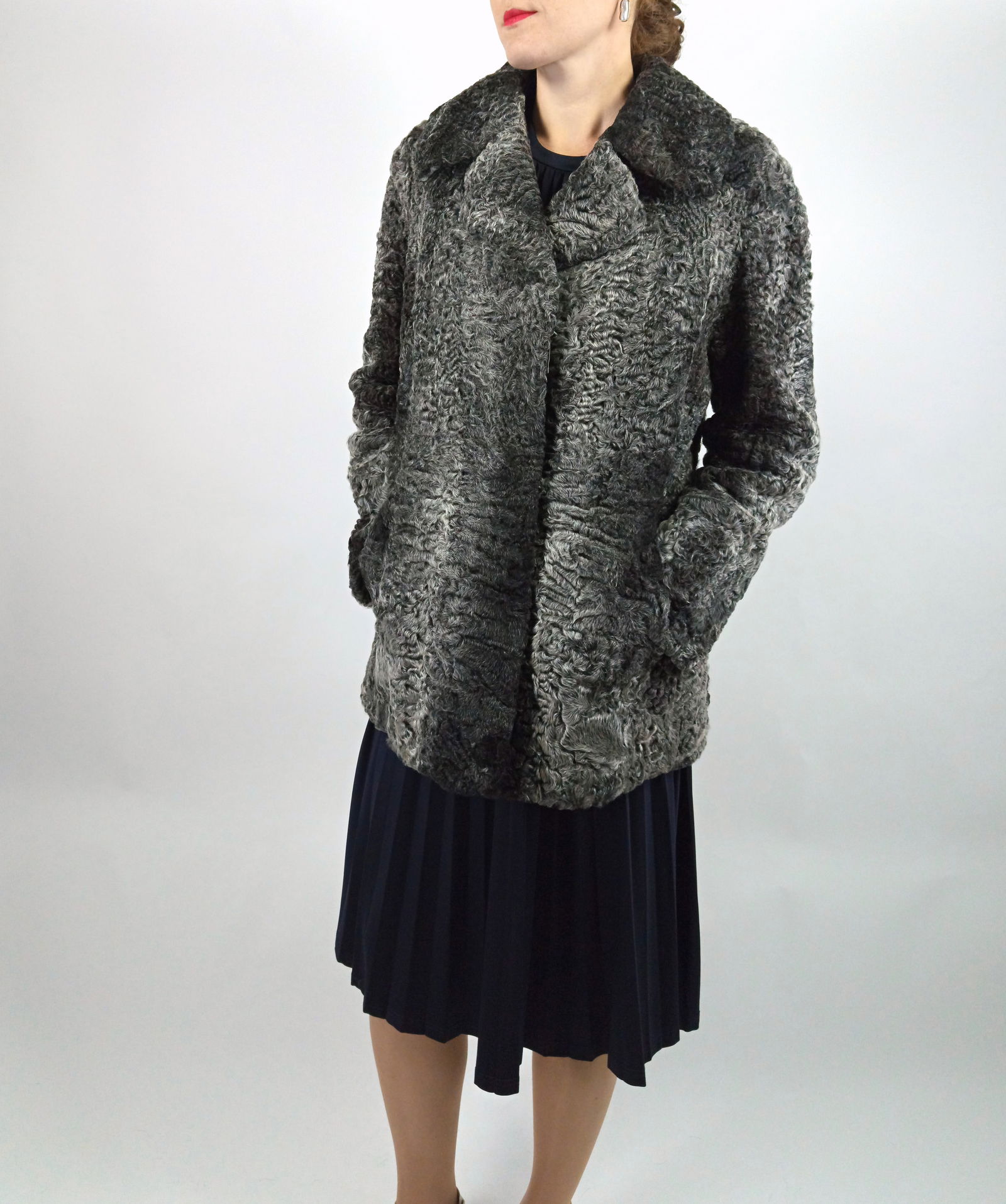 SILVER PERSIAN LAMB FUR JACKET EU: L ; US: 16 - 4
